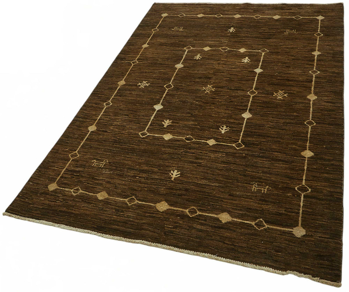 Tappeto Lomli marrone e beige, geometrico, etnico, in cotone e lana, tessuto a mano 117x186 cm – primo piano texture