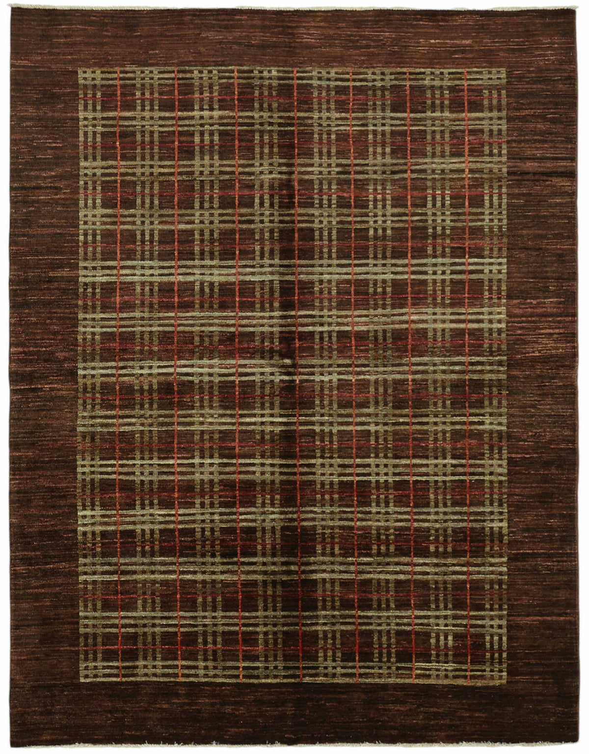 Vamave Kahverengi Bej Geometrik Desenli Yün Pamuk Uşak Halısı 182x230 cm