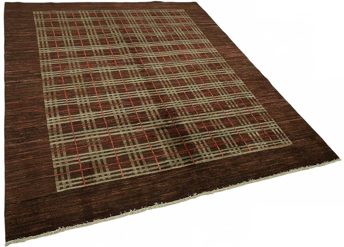Vamave Kahverengi Bej Geometrik Desenli Yün Pamuk Uşak Halısı 182x230 cm – genel görünüm