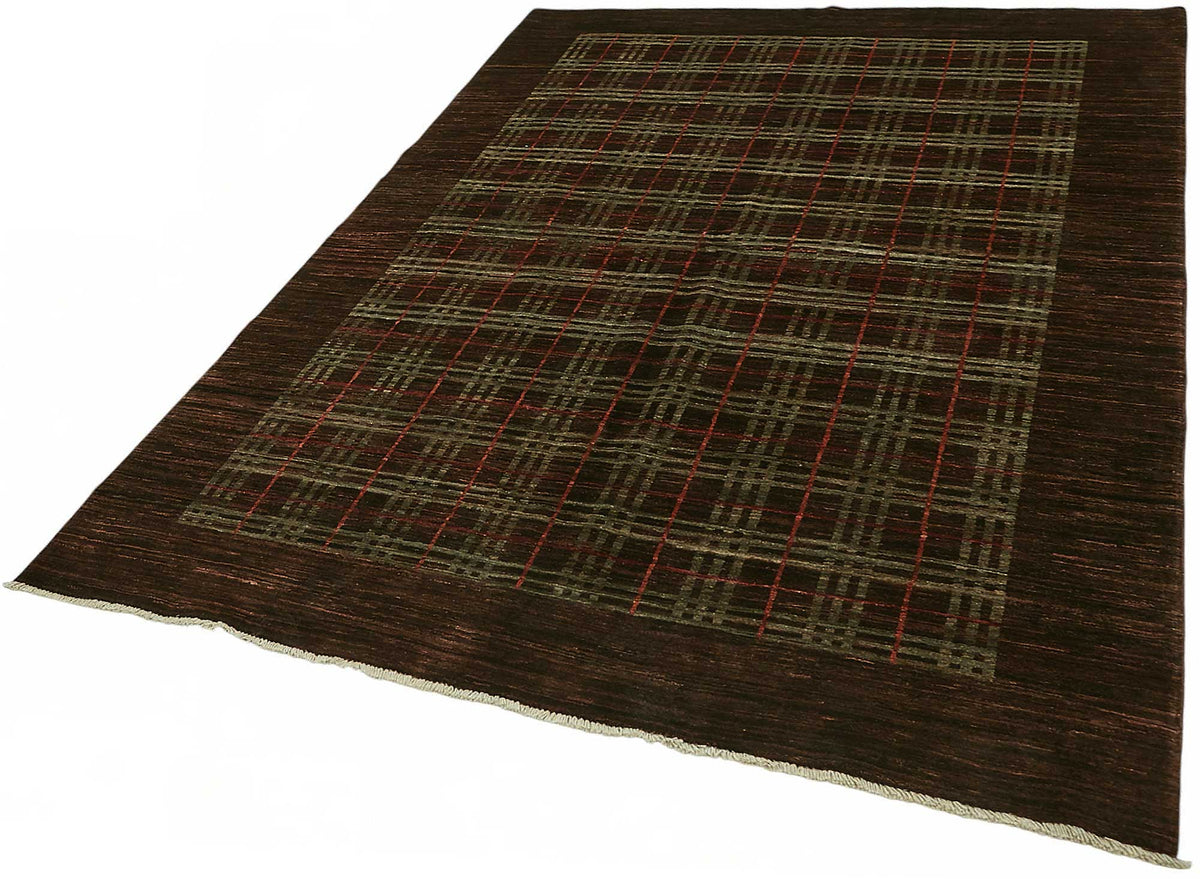 Vamave Kahverengi Bej Geometrik Desenli Yün Pamuk Uşak Halısı 182x230 cm – doku yakın çekim