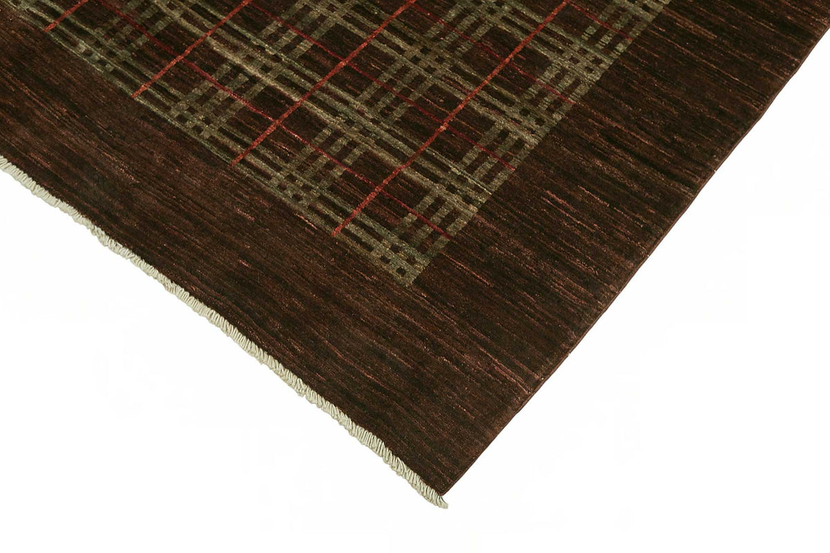 Vamave Kahverengi Bej Geometrik Desenli Yün Pamuk Uşak Halısı 182x230 cm – detay görünümü