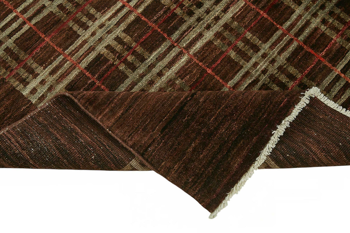 Vamave Kahverengi Bej Geometrik Desenli Yün Pamuk Uşak Halısı 182x230 cm – kenar detayı