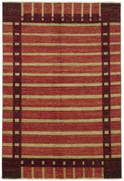 Vamave Çizgili Kırmızı Bej Uşak El Dokuma Halı 166x247 cm