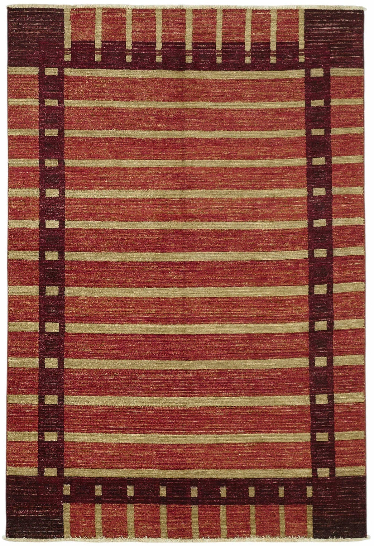 Vamave Çizgili Kırmızı Bej Uşak El Dokuma Halı 166x247 cm