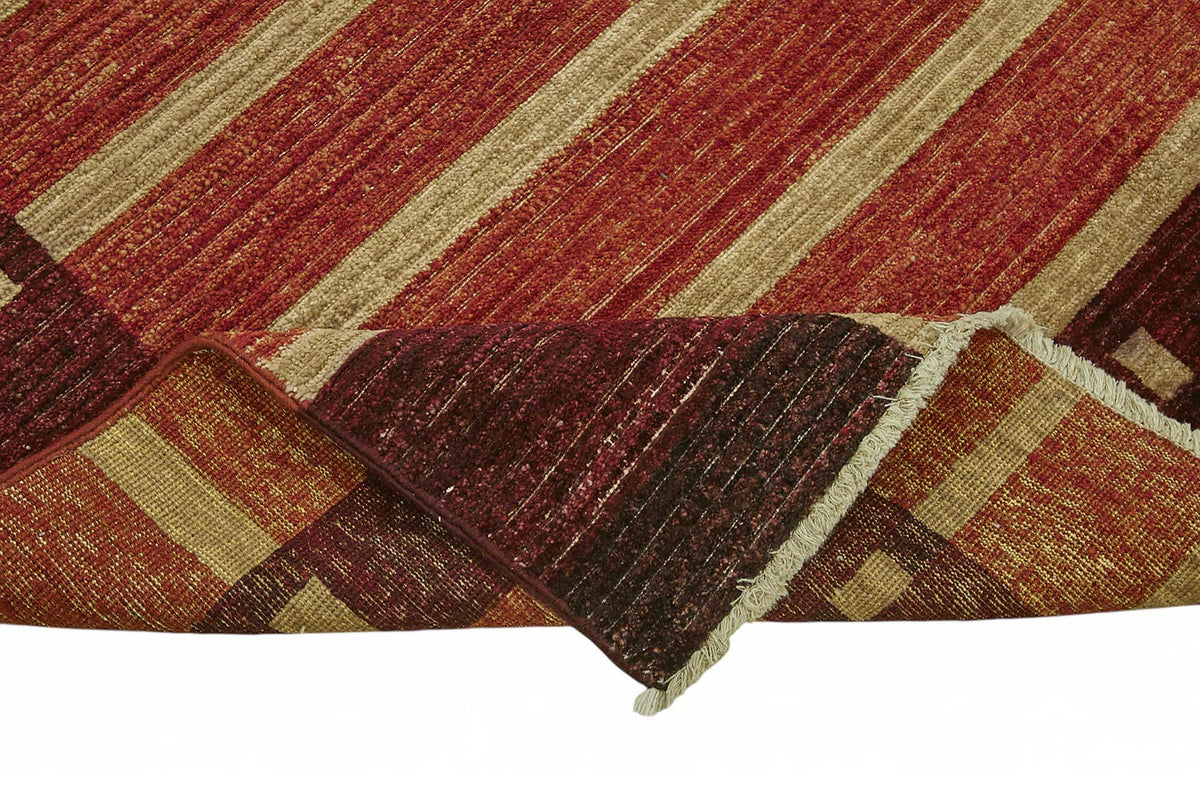Vamave Çizgili Kırmızı Bej Uşak El Dokuma Halı 166x247 cm – kenar detayı