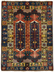 Vamave Lacivert Kırmızı Geometrik Desenli Uşak El Dokuma Halı 170x229 cm