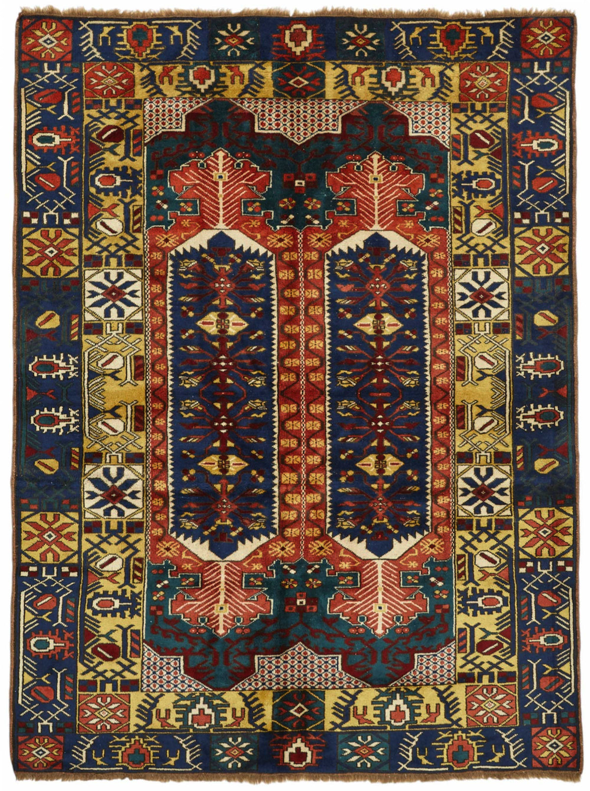 Vamave Lacivert Kırmızı Geometrik Desenli Uşak El Dokuma Halı 170x229 cm