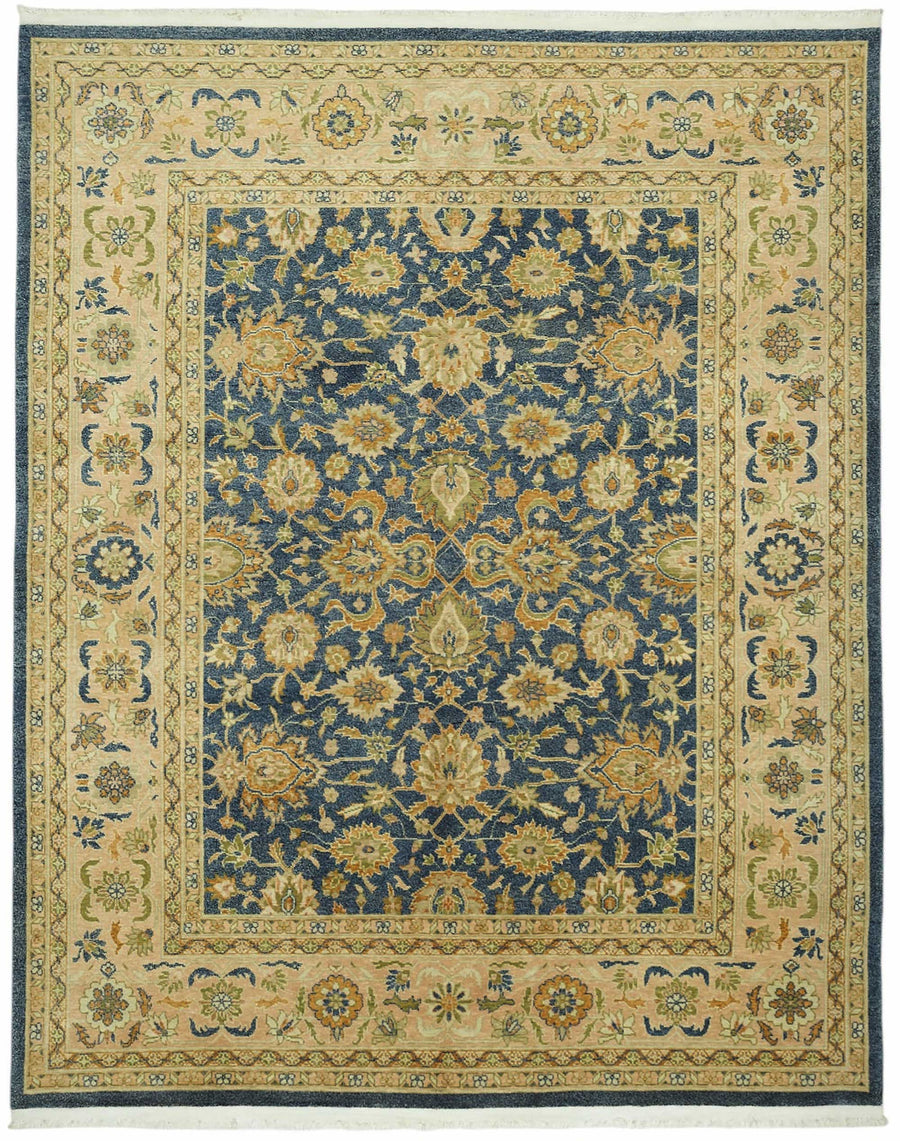 Vamave Uşak Halısı Lacivert Bej Çiçek Desenli El Dokuma 242x304 cm 49098