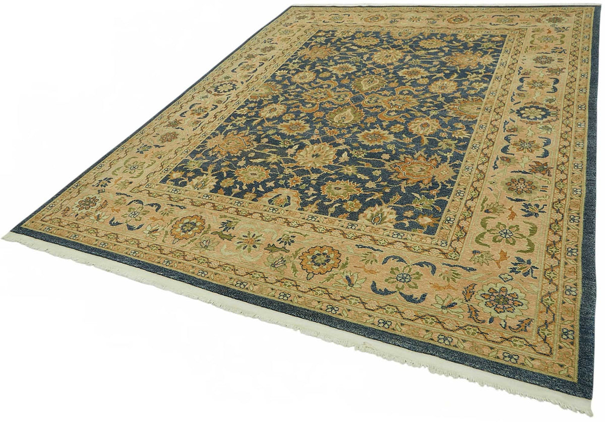 Vamave Uşak Halısı Lacivert Bej Çiçek Desenli El Dokuma 242x304 cm 49098 – doku yakın çekim