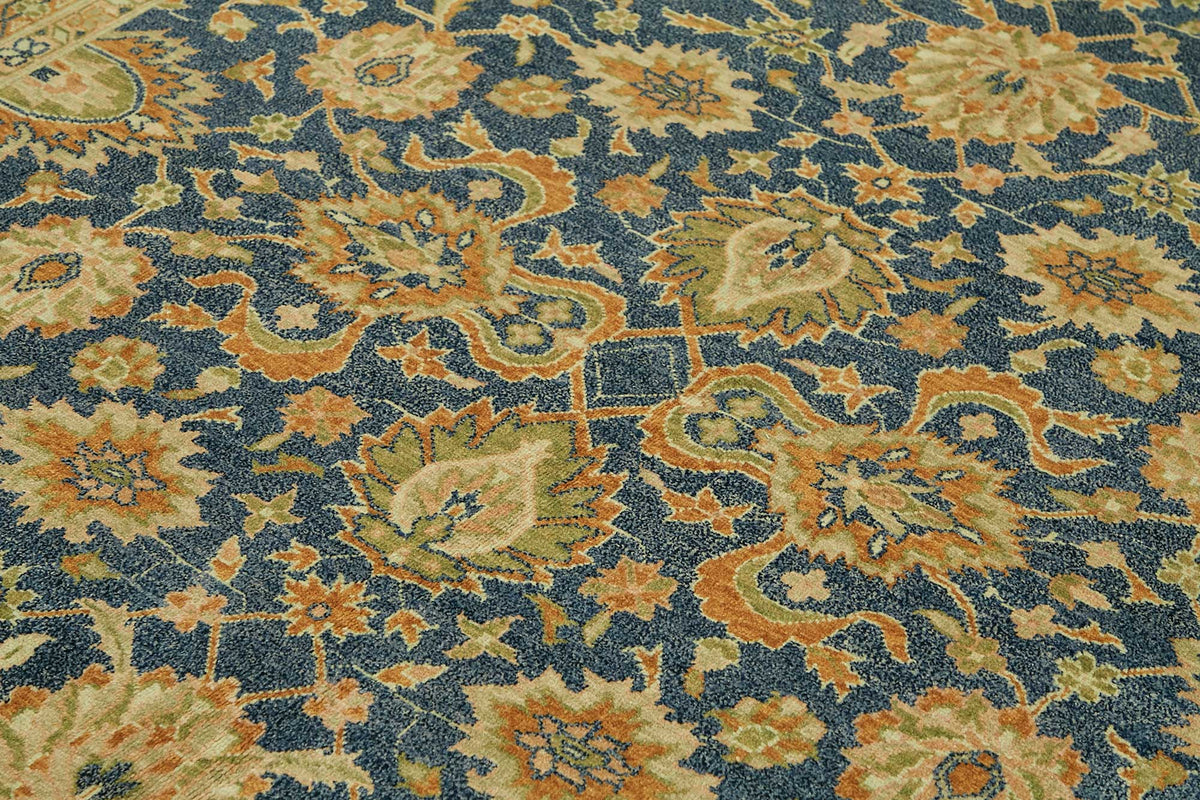 Vamave Uşak Halısı Lacivert Bej Çiçek Desenli El Dokuma 242x304 cm 49098 – mekânda kullanım
