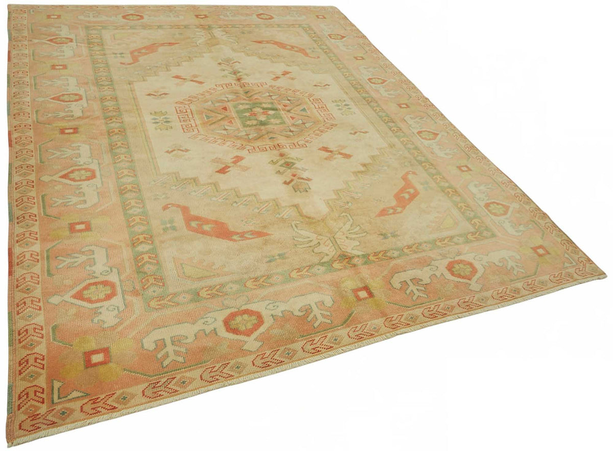 Vamave Geometrik Desenli Bej ve Pembe Uşak Düz Dokuma Halı 213x278 cm – genel görünüm