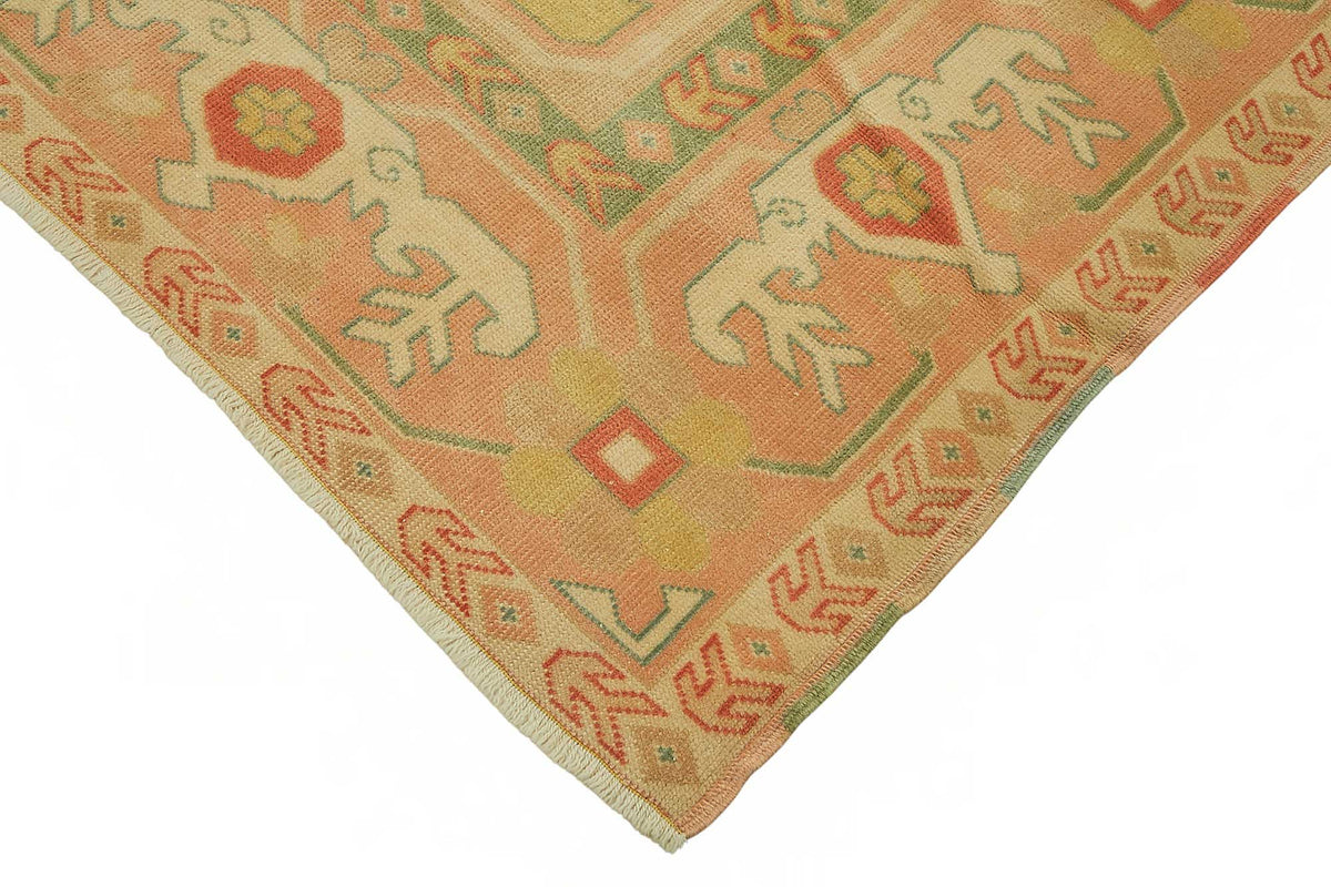 Vamave Geometrik Desenli Bej ve Pembe Uşak Düz Dokuma Halı 213x278 cm – detay görünümü