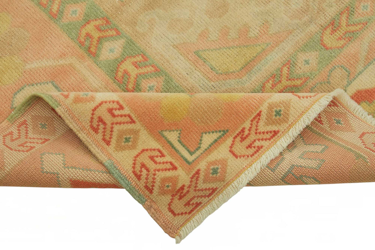 Vamave Geometrik Desenli Bej ve Pembe Uşak Düz Dokuma Halı 213x278 cm – kenar detayı