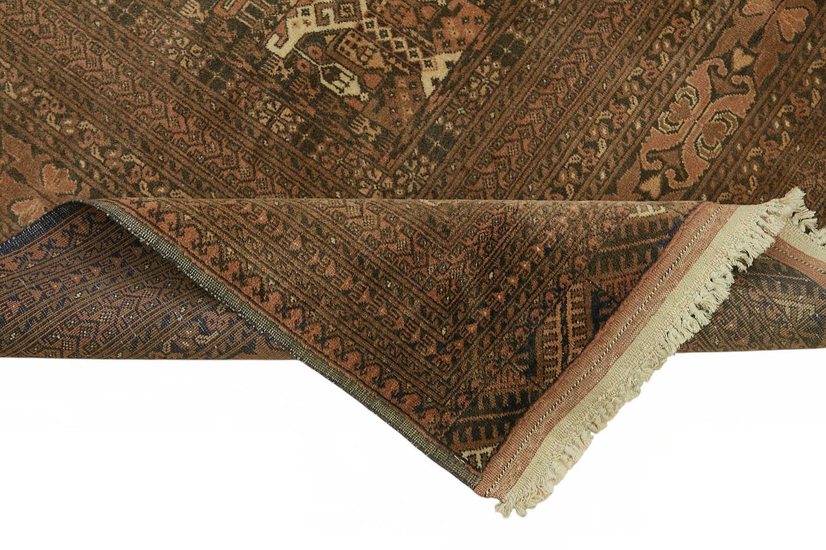 Vamave Geometrik Desenli Kahverengi Uşak El Dokuma Halı 207x302 cm – kenar detayı