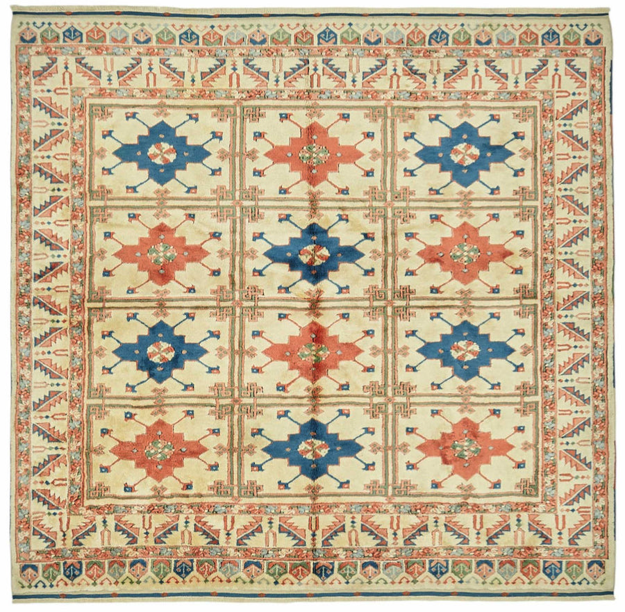Vamave Krem Lacivert Madalyon Desenli Uşak El Dokuma Halı 232x243 cm
