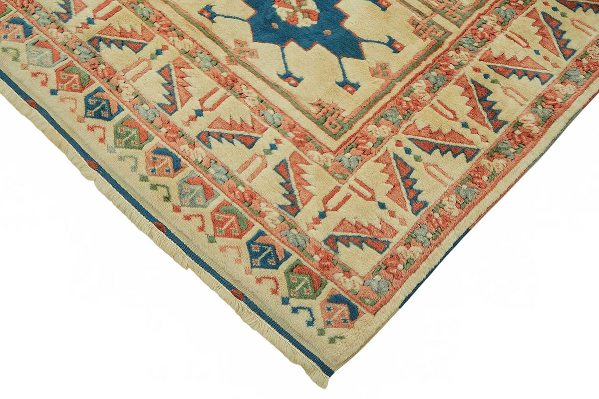 Vamave Krem Lacivert Madalyon Desenli Uşak El Dokuma Halı 232x243 cm – detay görünümü