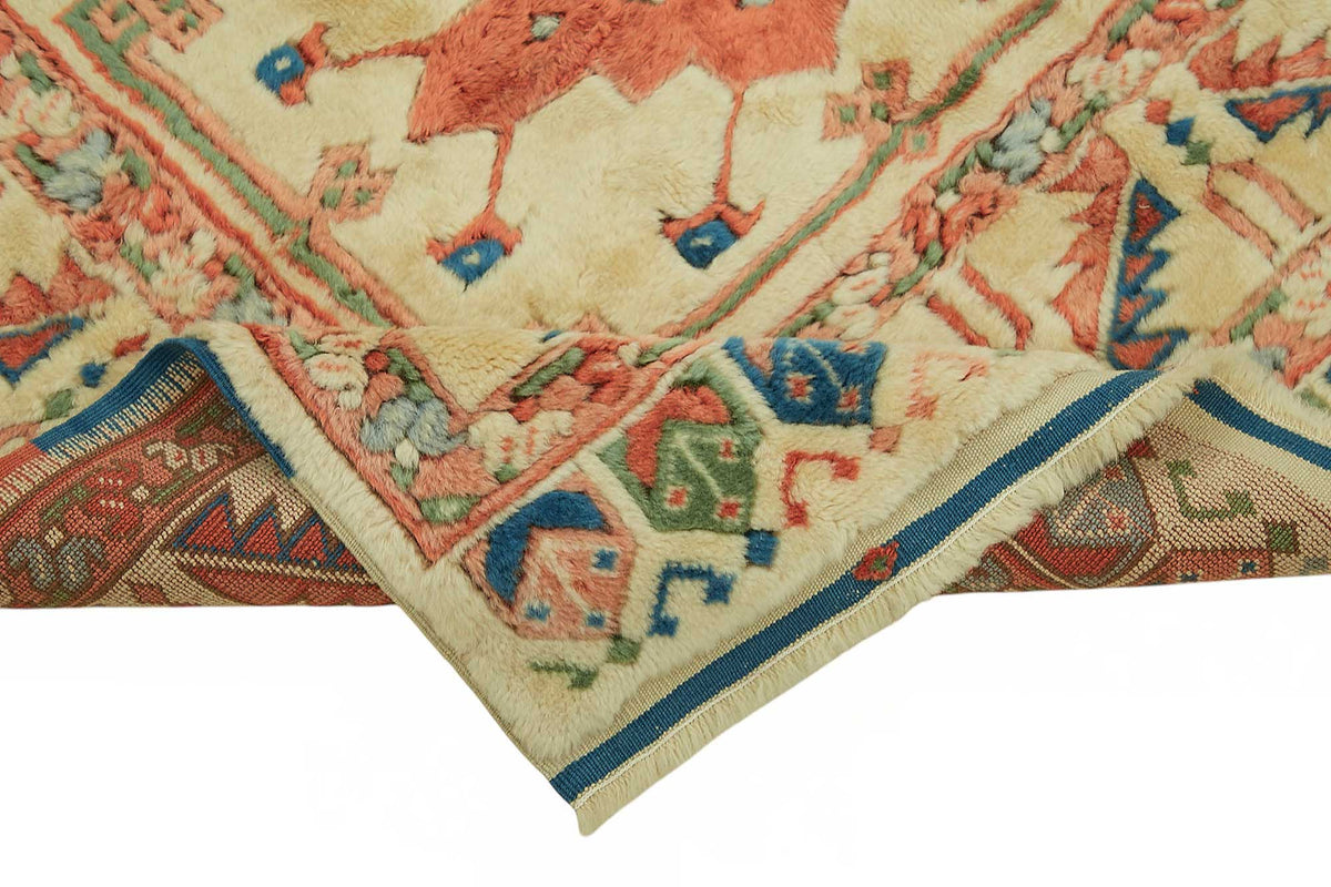 Vamave Krem Lacivert Madalyon Desenli Uşak El Dokuma Halı 232x243 cm – kenar detayı