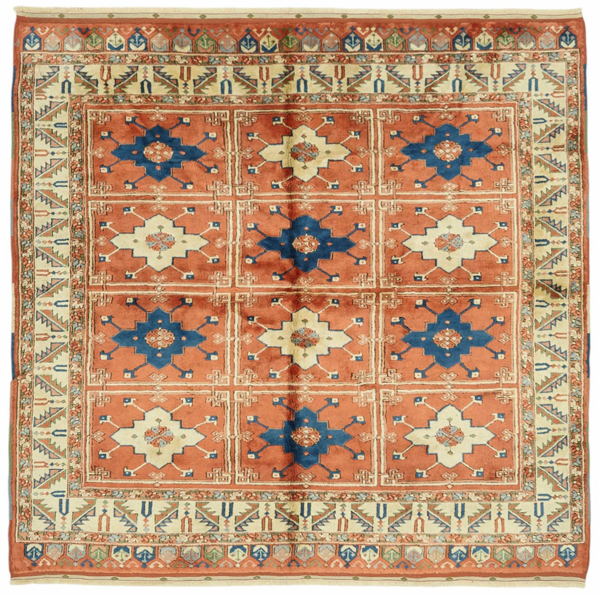 Vamave Madalyon Desenli Kırmızı Lacivert Uşak Halısı 225x235 cm 49102