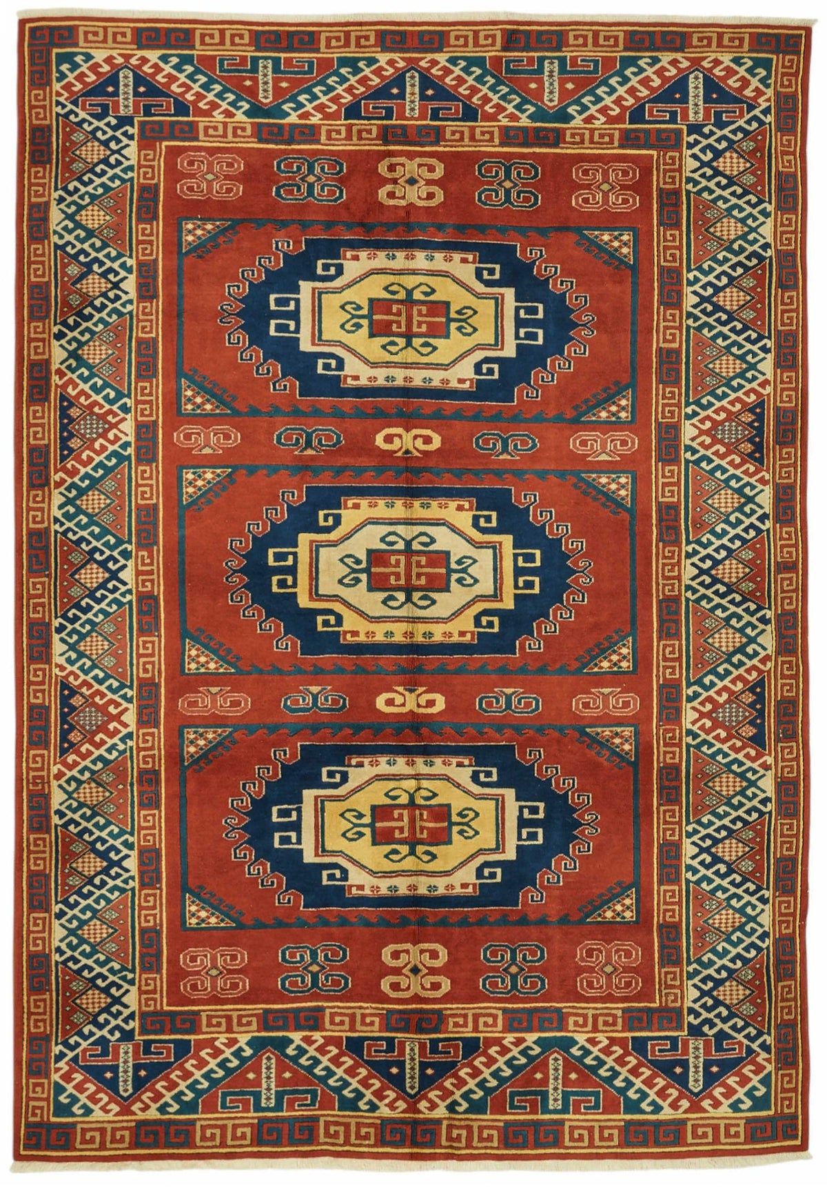 Vamave Kırmızı Etnik Uşak Halısı, Geometrik Desenli 202x284 cm