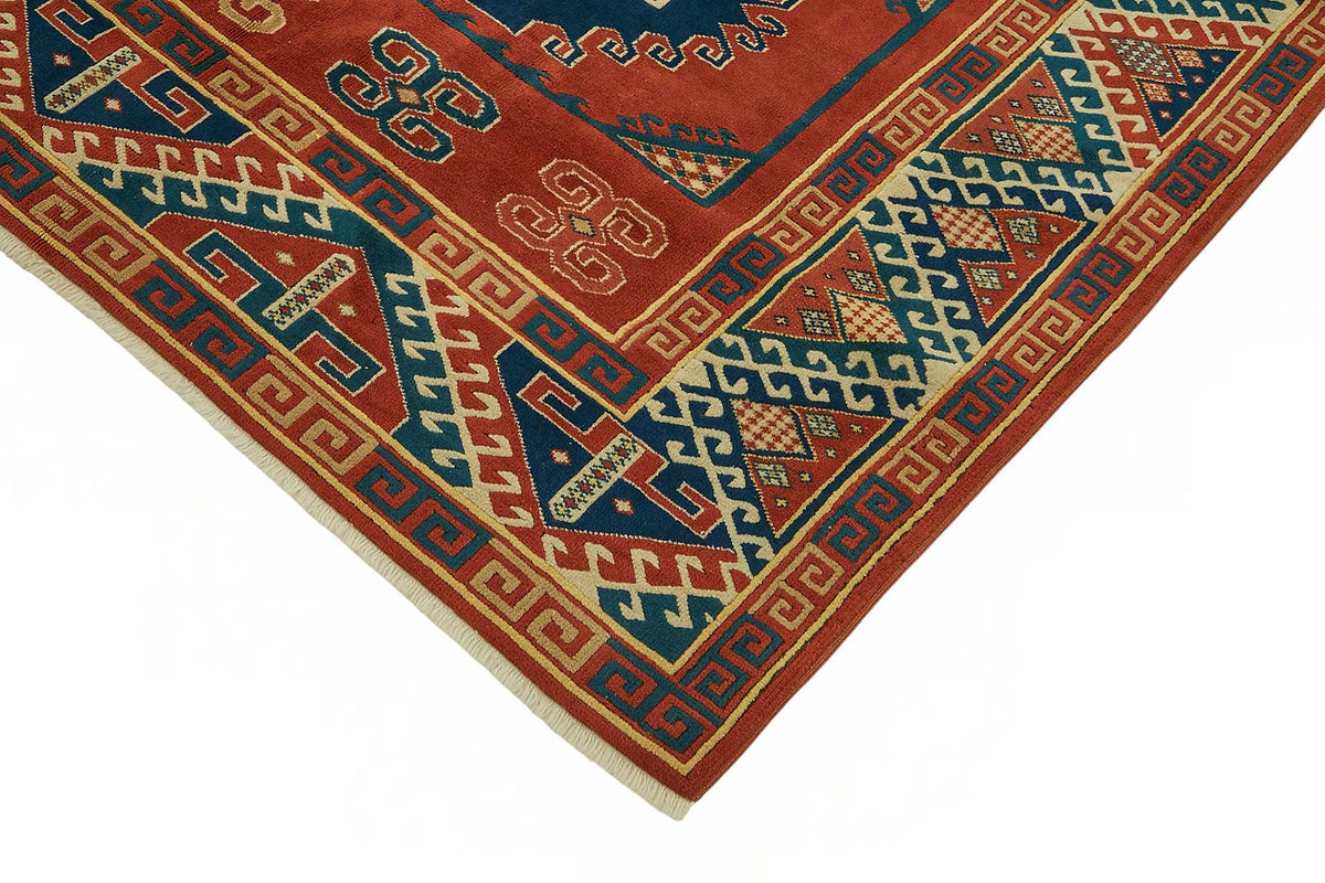 Vamave Kırmızı Etnik Uşak Halısı, Geometrik Desenli 202x284 cm – detay görünümü