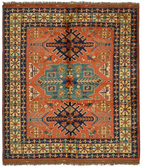 Vamave Turuncu Halı Etnik Geometrik Desenli Uşak Dokuma 210x234 cm