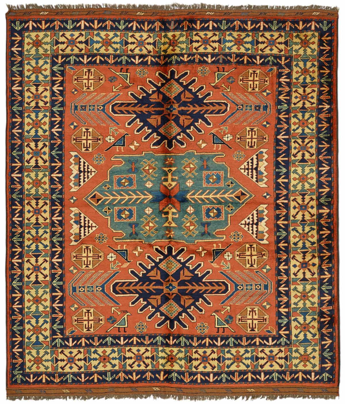 Vamave Turuncu Halı Etnik Geometrik Desenli Uşak Dokuma 210x234 cm