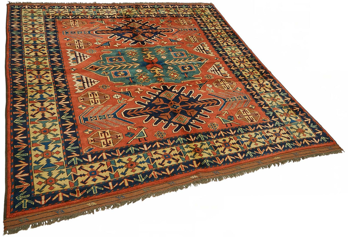 Vamave Turuncu Halı Etnik Geometrik Desenli Uşak Dokuma 210x234 cm – genel görünüm