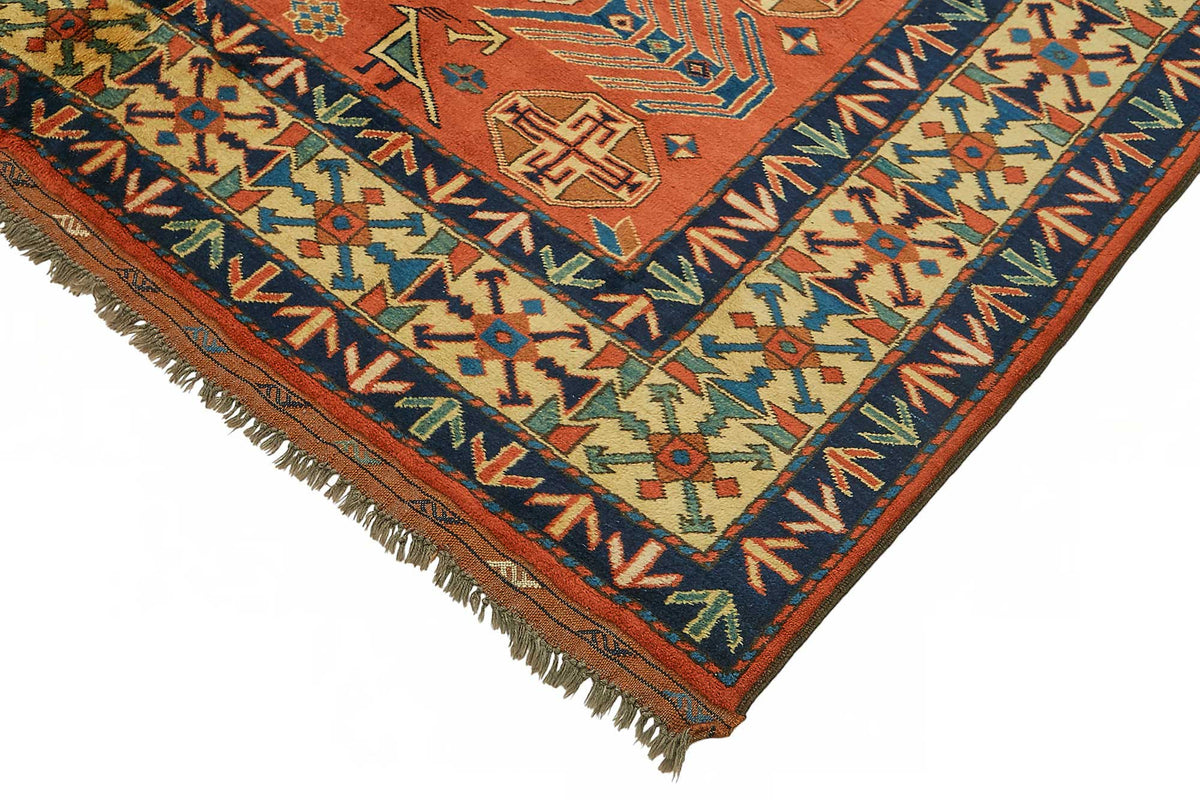 Vamave Turuncu Halı Etnik Geometrik Desenli Uşak Dokuma 210x234 cm – detay görünümü