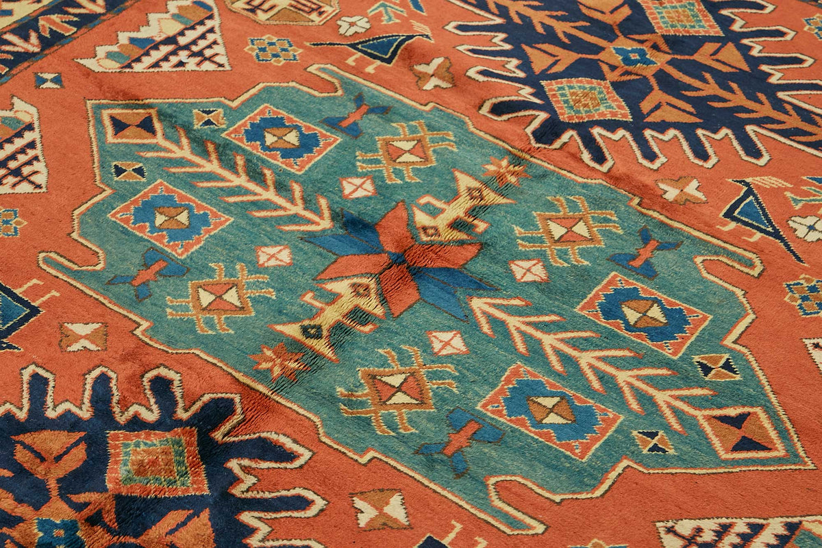 Vamave Turuncu Halı Etnik Geometrik Desenli Uşak Dokuma 210x234 cm – mekânda kullanım