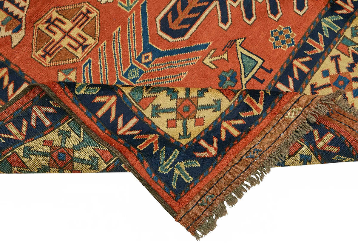 Vamave Turuncu Halı Etnik Geometrik Desenli Uşak Dokuma 210x234 cm – kenar detayı