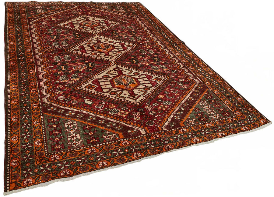 Vamave Uşak Halısı Bordo Turuncu Geometrik Etnik Dokuma 207x310 cm – genel görünüm