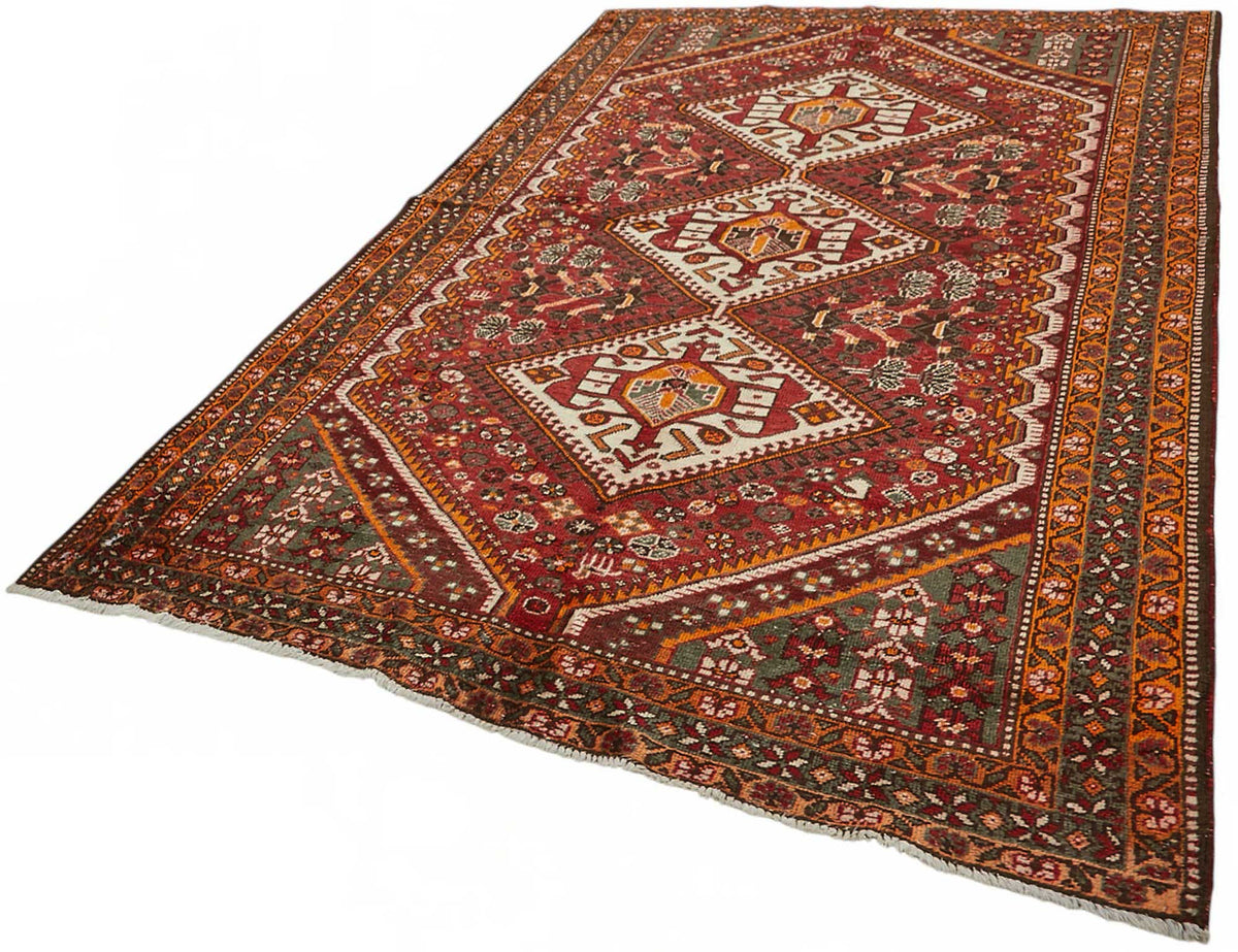 Vamave Uşak Halısı Bordo Turuncu Geometrik Etnik Dokuma 207x310 cm – doku yakın çekim