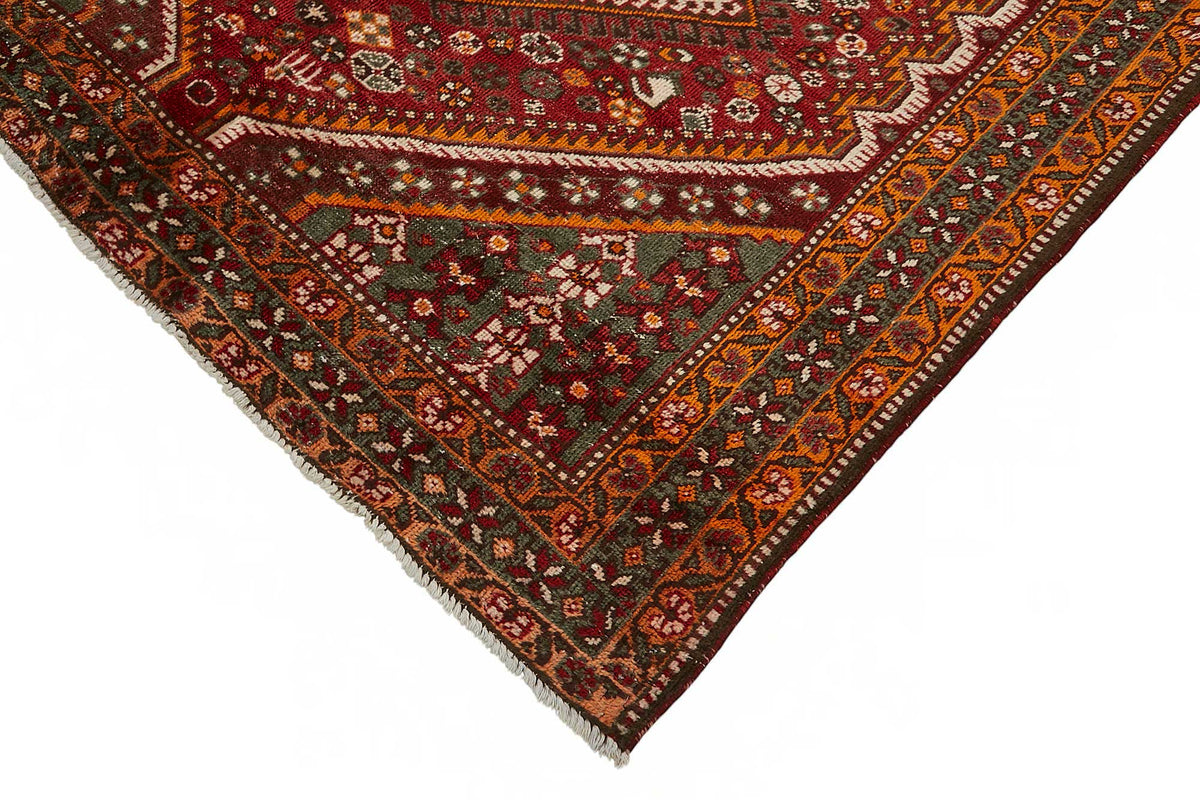 Vamave Uşak Halısı Bordo Turuncu Geometrik Etnik Dokuma 207x310 cm – detay görünümü