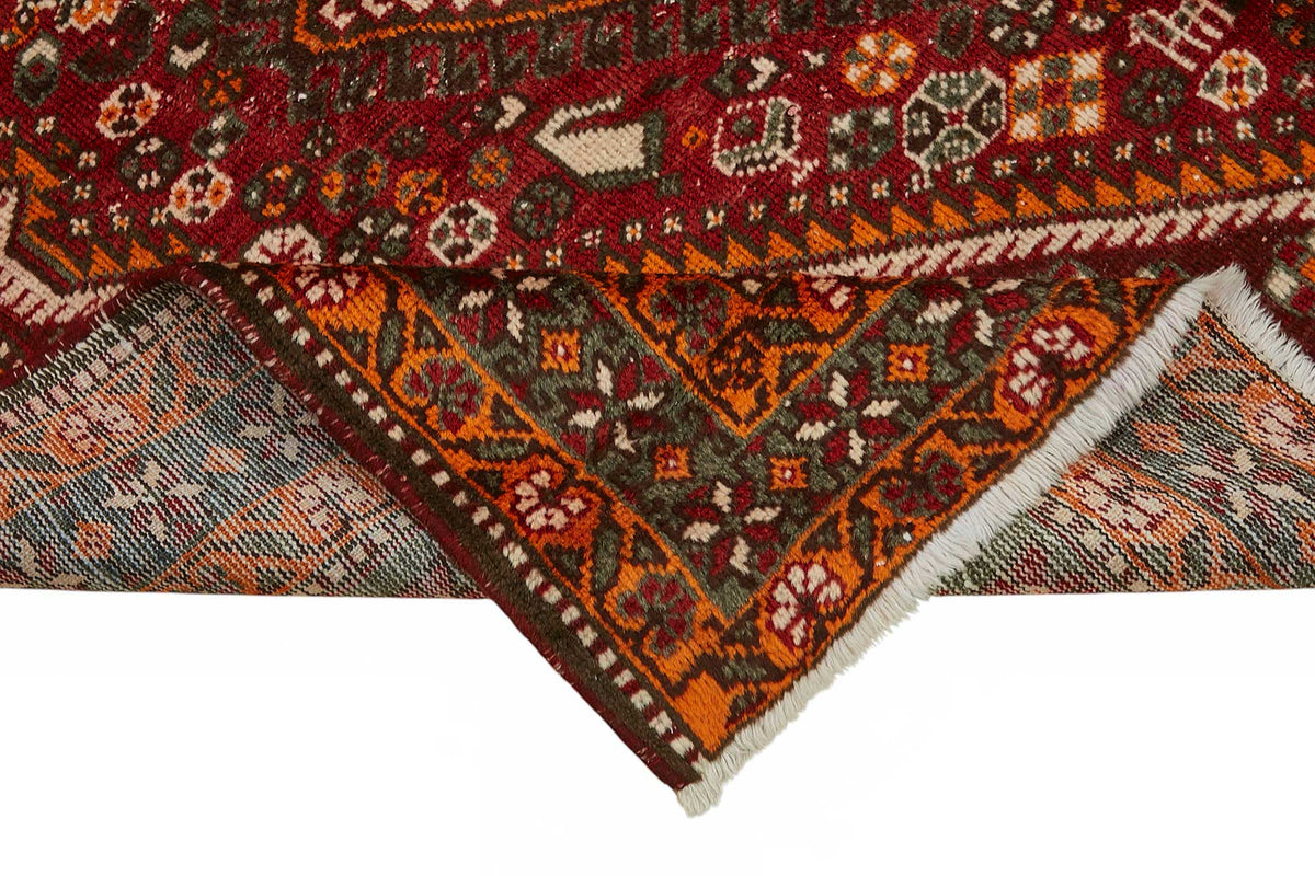 Vamave Uşak Halısı Bordo Turuncu Geometrik Etnik Dokuma 207x310 cm – kenar detayı