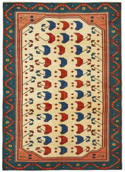 Vamave Krem Lacivert Etnik Geometrik Uşak El Dokuma Halı 204x290 cm