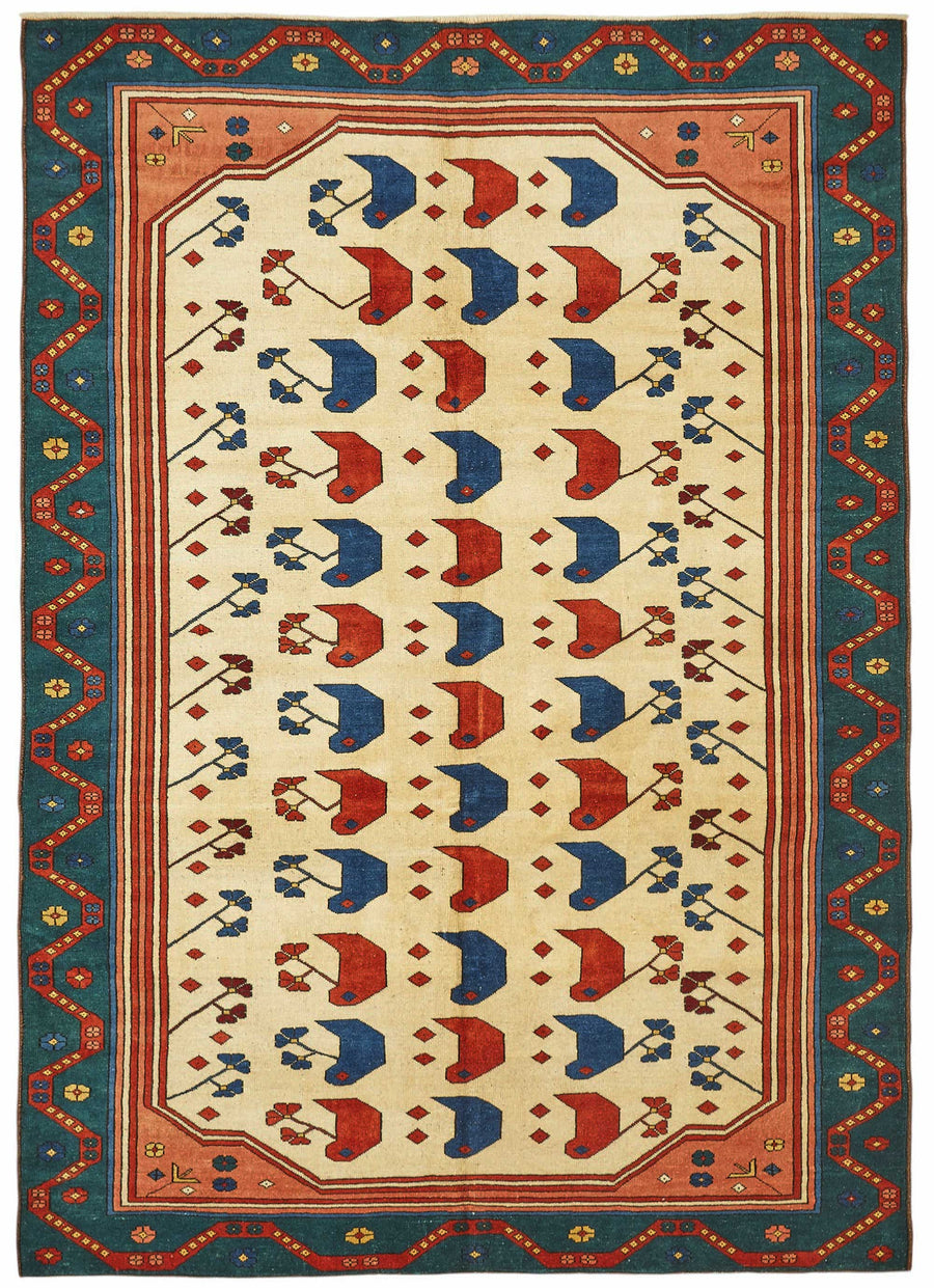 Vamave Krem Lacivert Etnik Geometrik Uşak El Dokuma Halı 204x290 cm