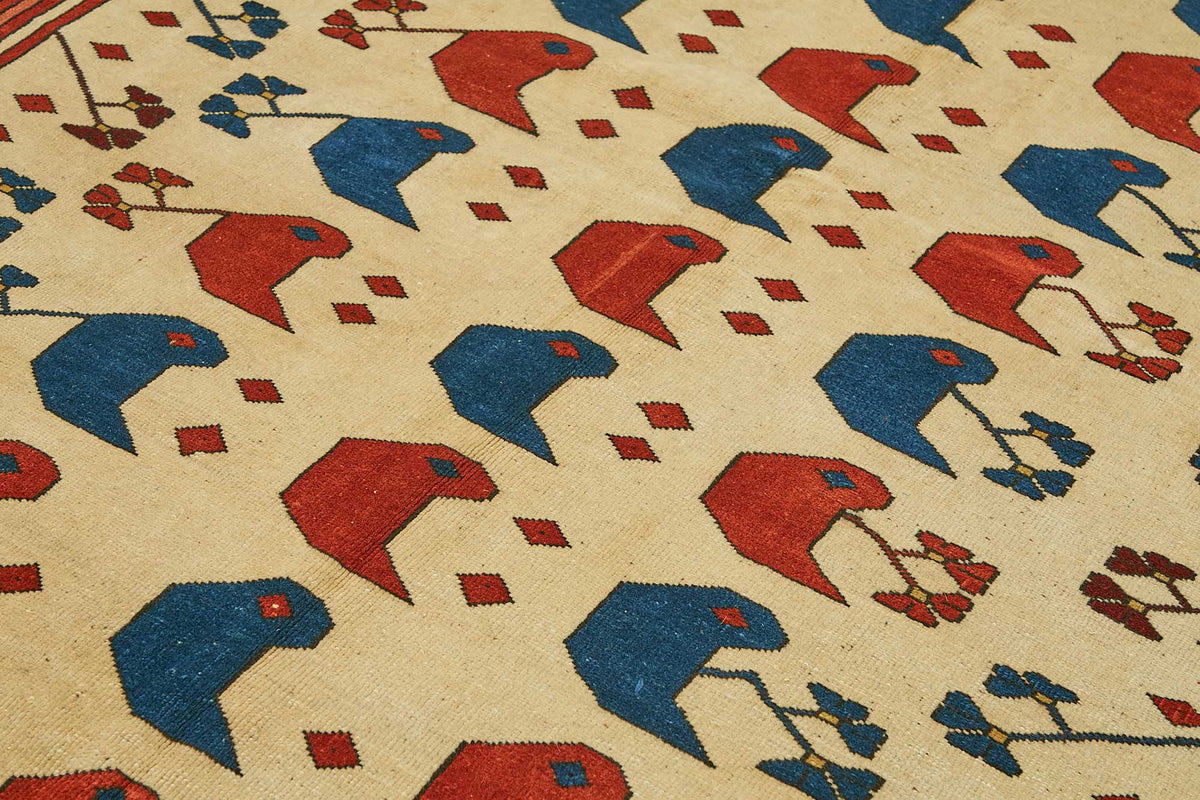 Vamave Krem Lacivert Etnik Geometrik Uşak El Dokuma Halı 204x290 cm – mekânda kullanım