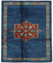 Vamave Lacivert Kırmızı Madalyon Göbek Uşak El Dokuma Halı 188x236 cm