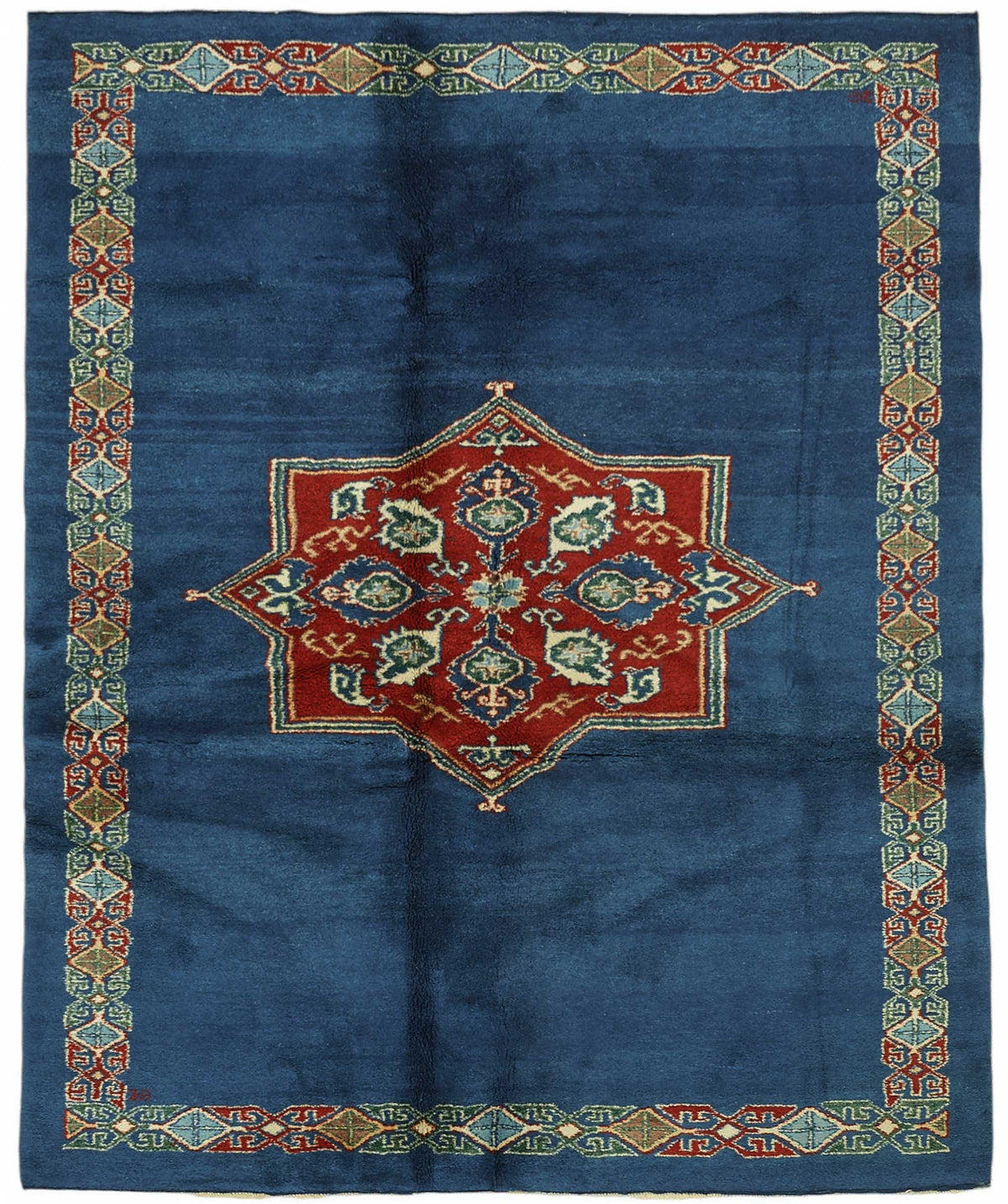 Vamave Lacivert Kırmızı Madalyon Göbek Uşak El Dokuma Halı 188x236 cm