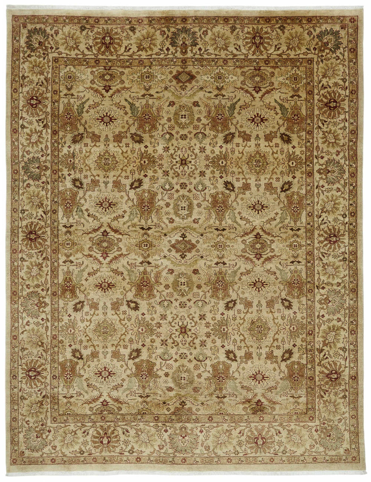 Vamave Bej ve Kahverengi Çiçek Desenli Yün Uşak Halı 233x297 cm