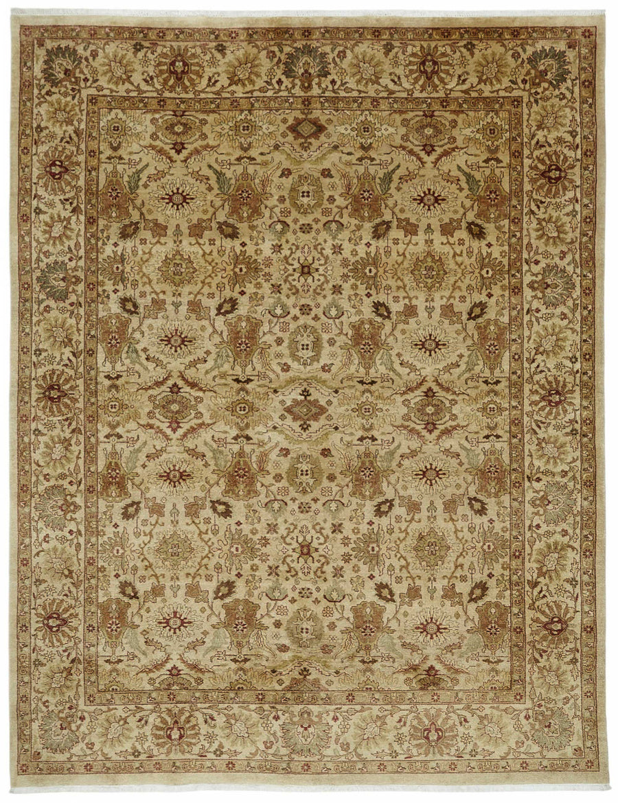 Vamave Bej ve Kahverengi Çiçek Desenli Yün Uşak Halı 233x297 cm