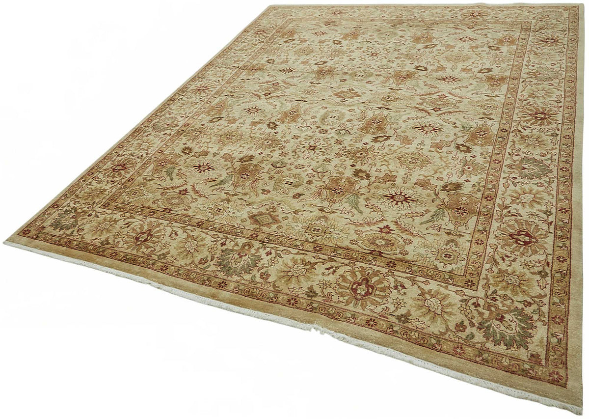 Vamave Bej ve Kahverengi Çiçek Desenli Yün Uşak Halı 233x297 cm – doku yakın çekim