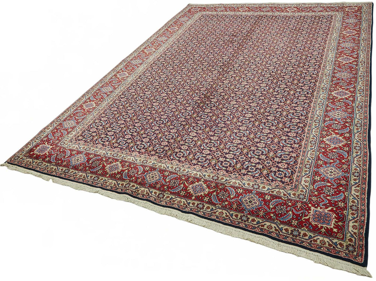 Vamave Geometrik Desenli Lacivert Kırmızı Uşak Halısı 220x312 cm – doku yakın çekim