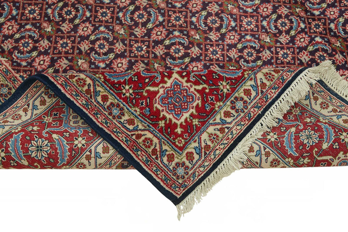 Vamave Geometrik Desenli Lacivert Kırmızı Uşak Halısı 220x312 cm – kenar detayı
