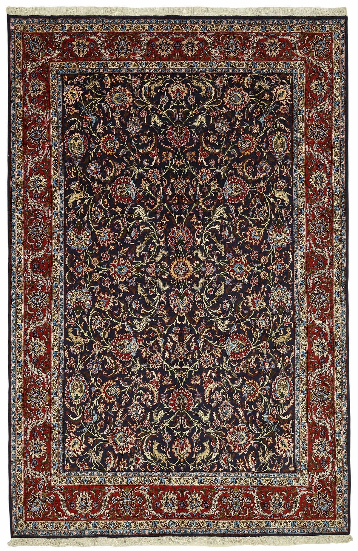 Vamave Kırmızı Dokuma Uşak Halı Lacivert ve Bej Tonlarda 207x315 cm