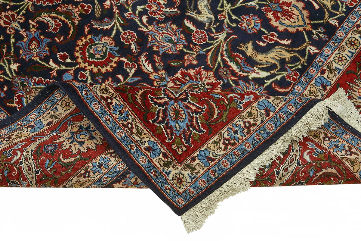 Vamave Kırmızı Dokuma Uşak Halı Lacivert ve Bej Tonlarda 207x315 cm – kenar detayı
