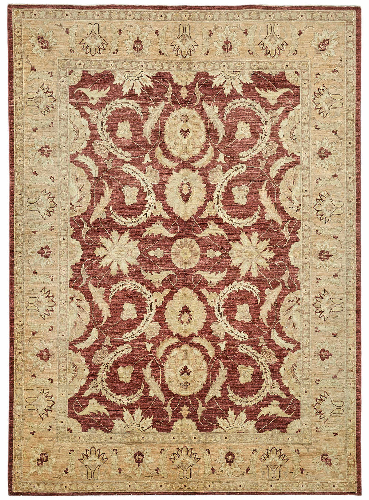 Vamave Kırmızı Dokuma Uşak Halısı Çiçek Desenli ve Bej Renkli 206x288 cm