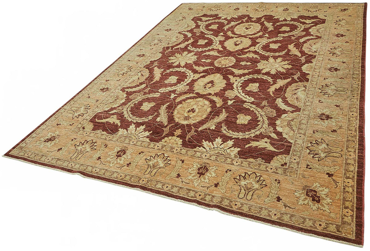 Vamave Kırmızı Dokuma Uşak Halısı Çiçek Desenli ve Bej Renkli 206x288 cm – doku yakın çekim