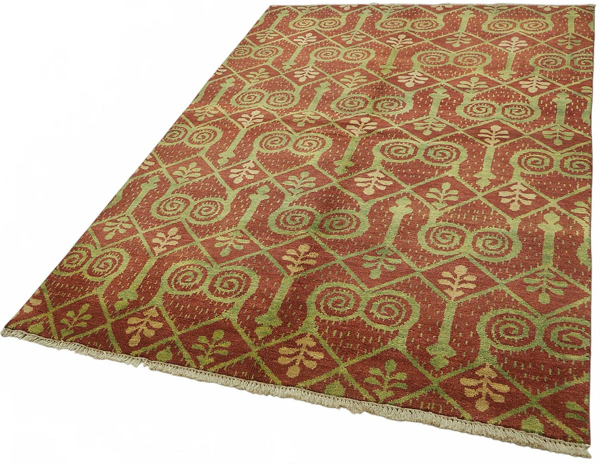 Vamave Kırmızı Geometrik Desenli Uşak El Dokuma Halı 150x232 cm – doku yakın çekim