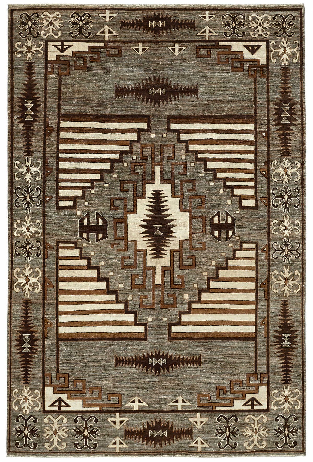 Vamave Geometrik Desenli Antrasit Gri Uşak Halısı 197x298 cm